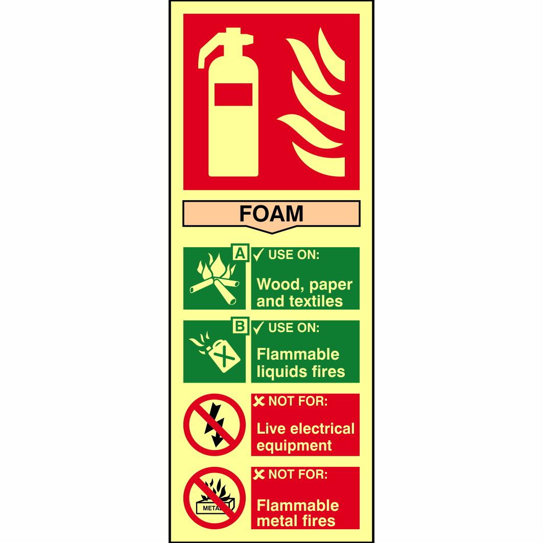 Spectrum Photoluminescent Sign 1591 Fire Extinguisher Composite "Foam"; 1.3mm Rigid Self Adhesive Board (PHO); 75 x 200mm