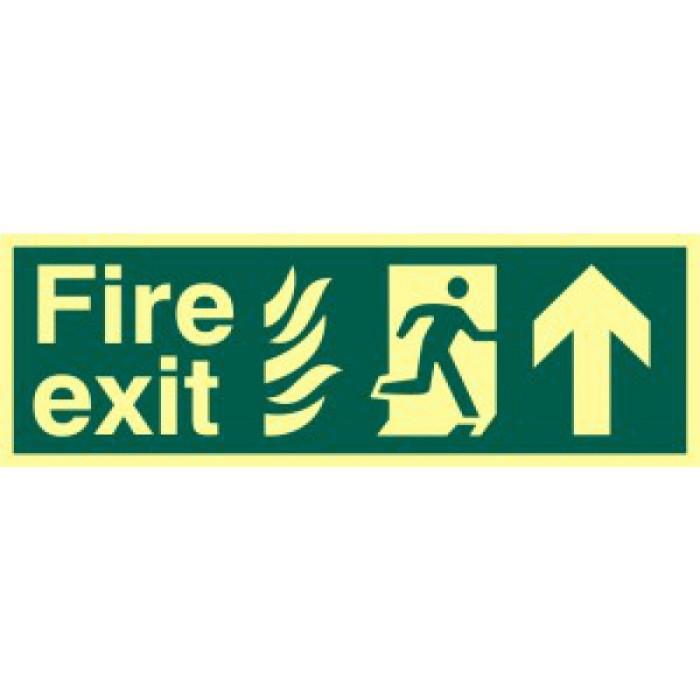 Spectrum Photoluminescent Sign 1922 "Fire Exit"; (Running Man, Arrow Up); 1.3mm Rigid Board (PHO); Self Adhesive; 450 x 150mm