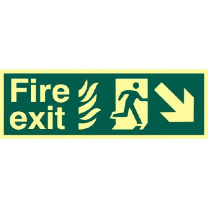 Spectrum Photoluminescent Sign 1924 "Fire Exit"; (Running Man, Arrow Down Right); 1.3mm Rigid Board (PHO); Self Adhesive; 450 x 150mm