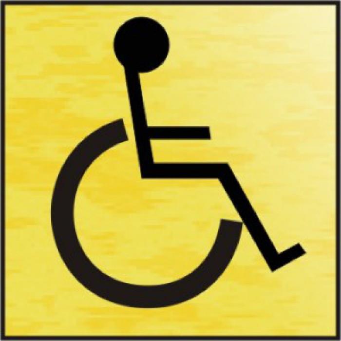 Spectrum Sign 2005 Disabled Graphic Symbol; 1.5mm Thick Metal Coated Self Adhesive Plastic; Brushed Gold (BRG); 120 x 122mm