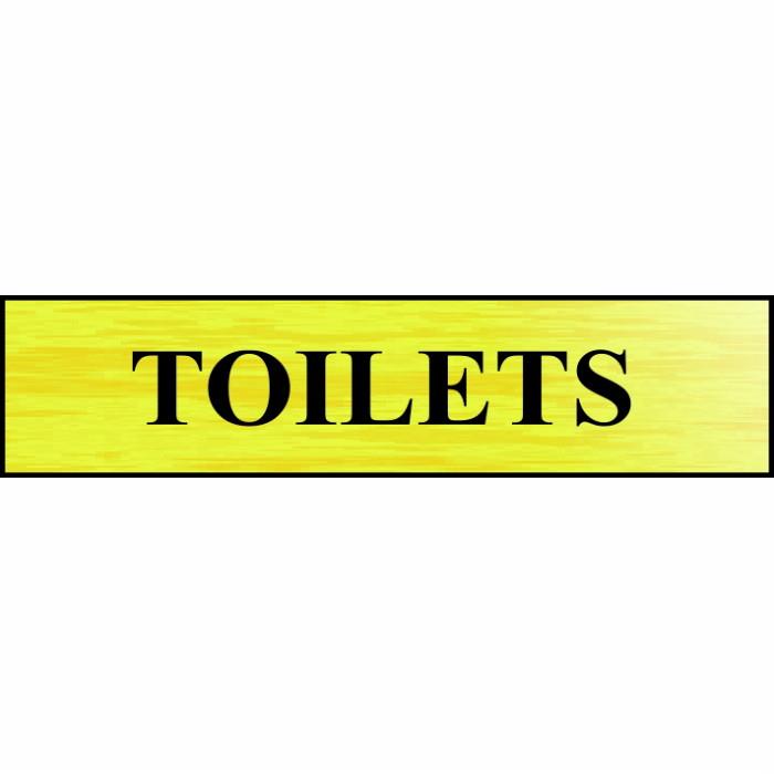 Spectrum Sign 2006 "TOILETS"; 1.5mm Thick Metal Coated Self Adhesive Plastic; Brushed Gold (BRG); 220 x 60mm