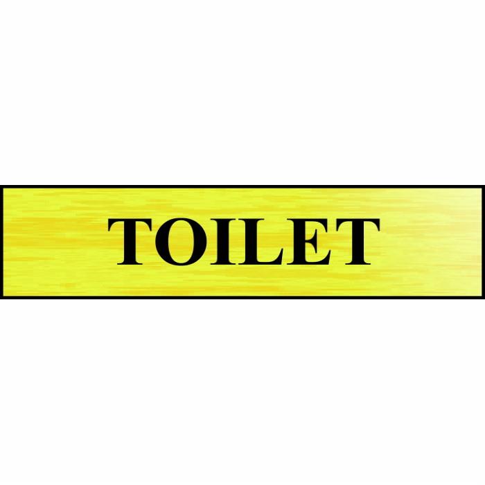 Spectrum Sign 2021 "TOILET"; 1.5mm Thick Metal Coated Self Adhesive Plastic; Brushed Gold (BRG); 220 x 60mm