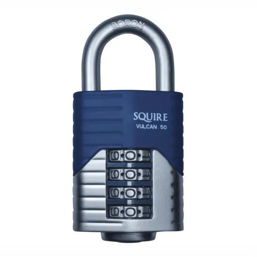 Squire Vulcan Combi Padlock; 50mm Standard Shackle; 4 Wheel Combination Boron Shackle; Boxed