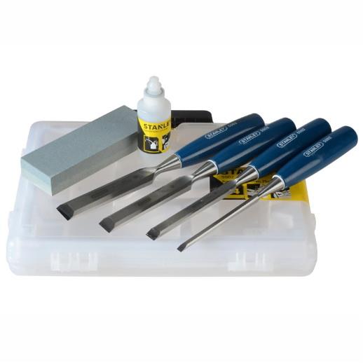 Stanley 0-16-130 5002 Bevel Edge Chisel Set; 4 Piece + Oilstone