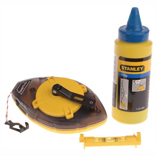 Stanley 047465 PowerWinder 30m Chalk Line; Complete With 113gms Blue Chalk And Line Level; 30 Metre (100 ft)