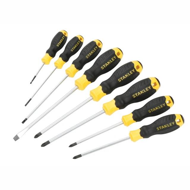 Stanley 0-62-153 Cushion Grip Screwdriver Set; Slotted; Phillips & Pozi; 8 Piece