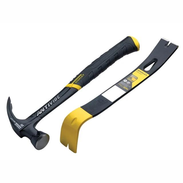 Stanley FatMax FMHT1-51277 Antivibe All Steel Curved Claw Hammer 570g (20oz) Plus Stanley 1-55-515 Wonder Bar Nail Puller; 340mm (14in)