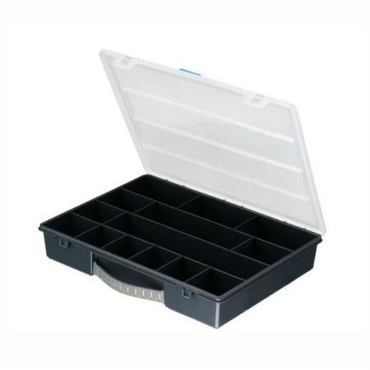 Stanley 1-92-761 Small Parts/Tool Box Organiser; 14 Compartments; 340mm x 260mm x 57mm; Black (BK); Transparent (TR) Lid