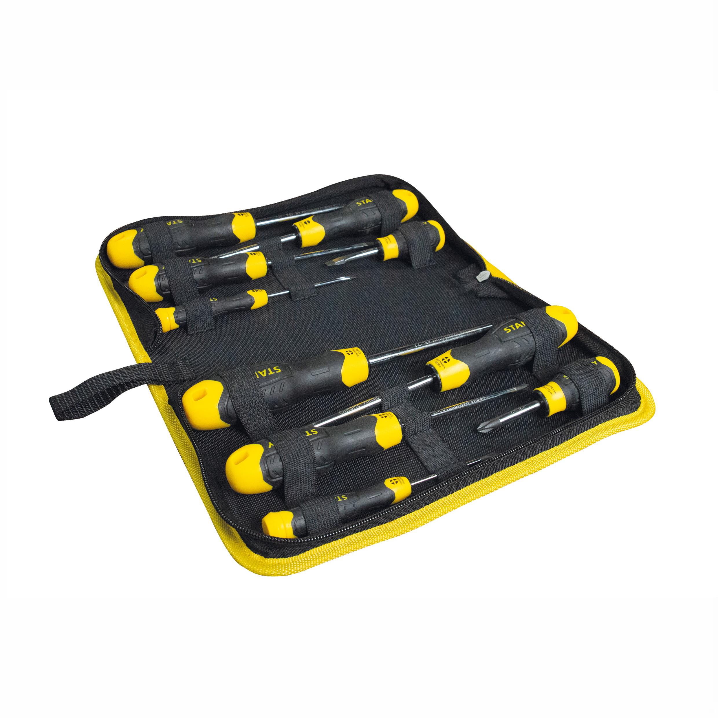 Stanley 5-31-976 Cushion Grip Screwdriver Set In A Wallet; Slotted; Phillips & Pozi; 10 Piece