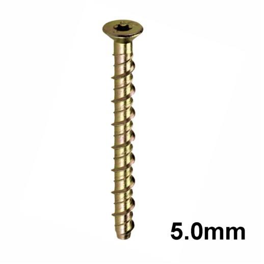 Thunderbolt Concrete Anchor Bolt; Countersunk Head (CSK); Zinc & Yellow Passivated (ZYP); T25; 5.0 x 30mm