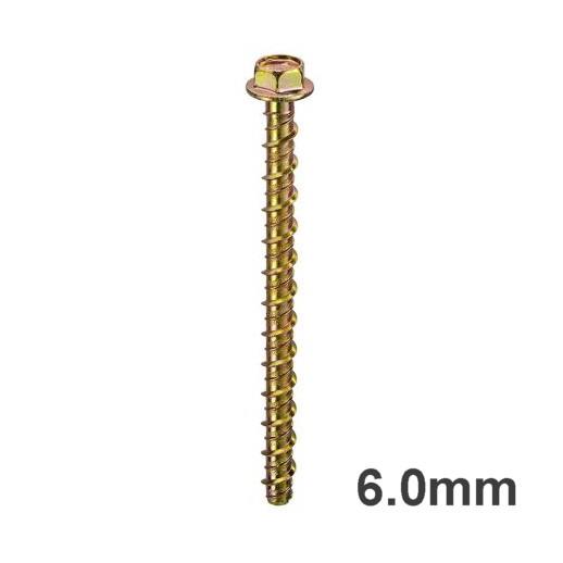 Thunderbolt Concrete Anchor Bolt; Hex Flange Head; Zinc & Yellow Passivated (ZYP); 6.0 x 30mm