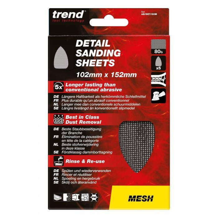 Trend AB/DET/80M Abrasive Mesh Detail Sanding Sheets; 102 x 151mm; Silicone Carbide; 80 Grit; Pack (5)