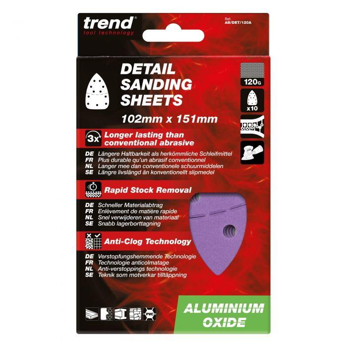 Trend AB/DET/120A Abrasive Detail Sanding Sheets; 102 x 151mm; Aluminium Oxide; 120 Grit; Pack (10)