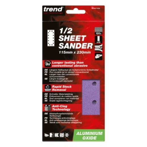 Trend AB/HLF/240A Abrasive 1/2 Sheet Sanding Sheets; 115 x 230mm; Aluminium Oxide; 240 Grit; Pack (10)