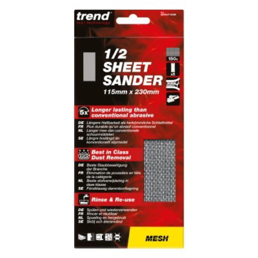 Trend AB/HLF/150M Abrasive Mesh 1/2 Sheet Sanding Sheets; 115 x 230mm; Silicone Carbide; 150 Grit; Pack (5)