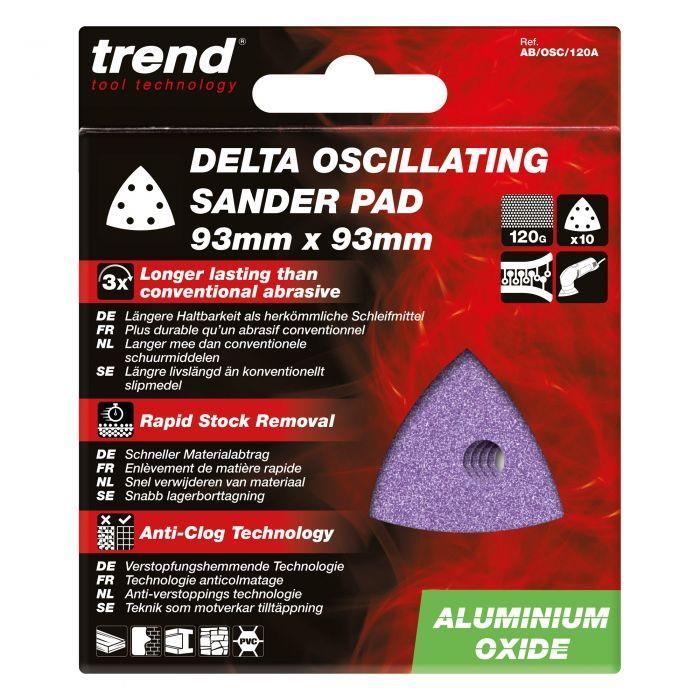 Trend AB/OSC/120A Abrasive Delta Sanding Sheets; 93 x 93mm; Aluminium Oxide; 120 Grit; Pack (10)