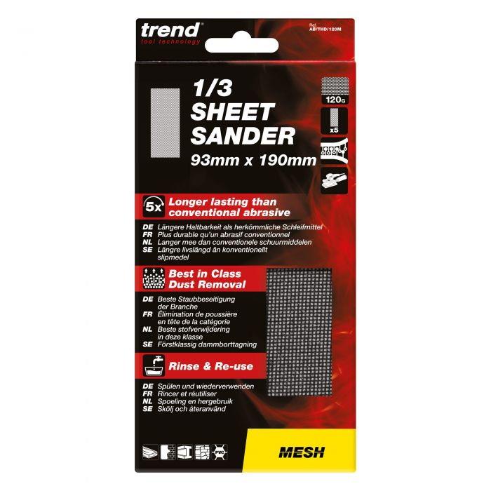 Trend AB/THD/120M Abrasive Mesh 1/3 Sheet Sanding Sheets; 93 x 185mm; Silicone Carbide; 120 Grit; Pack (5)