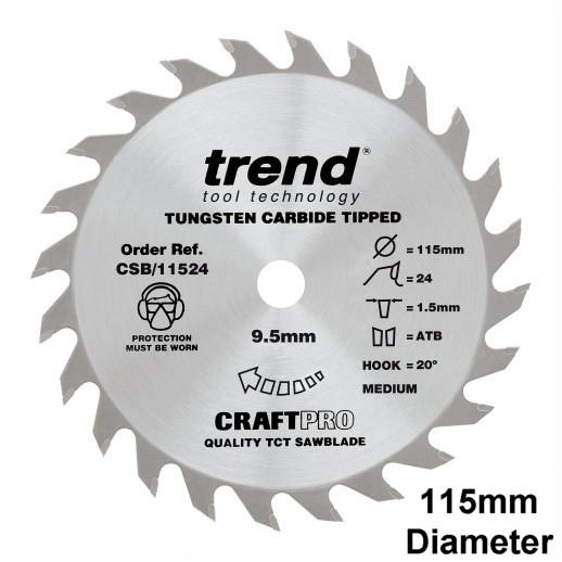Trend CSB/11524 Craft Circular Saw Blade; 115mm x 24 Teeth x 9.5mm Bore; 1.5mm Kerf