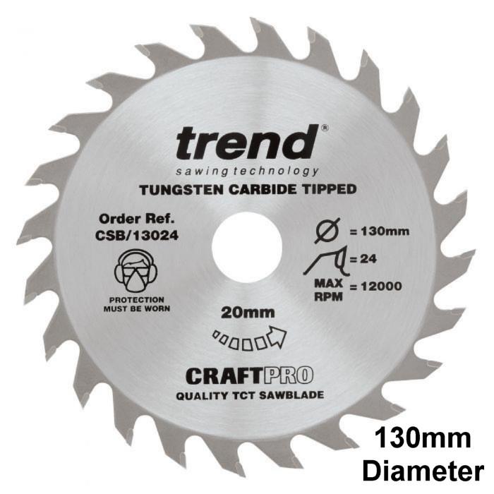 Trend CSB/13024 Craft Circular Saw Blade; 130mm x 24 Teeth; 20mm Bore (16mm Bore Bushing Washer Supplied)