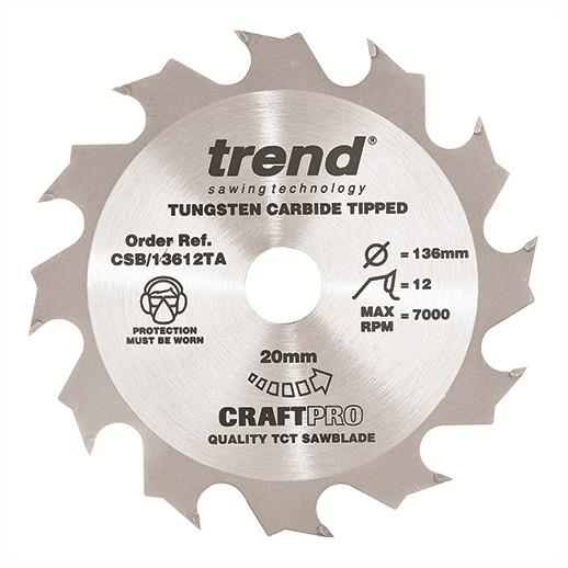 Trend CSB/13612TA Craft Cordless Trim Circular Saw Blade; 136mm x 12 Teeth x 20mm Bore
