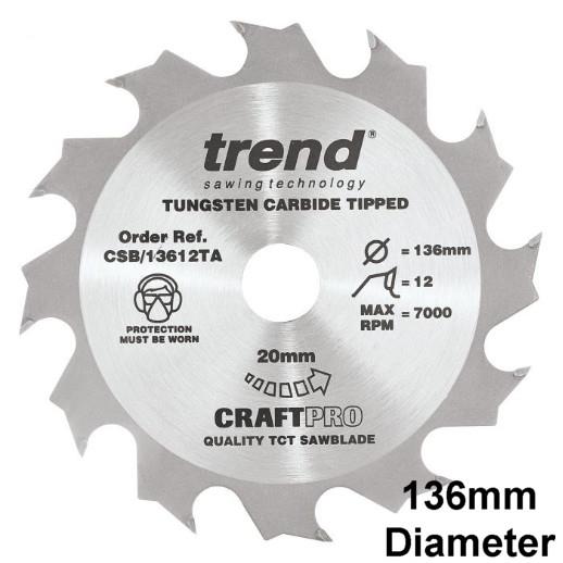 Trend CSB/13612TA Craft Cordless Trim Circular Saw Blade; 136mm x 12 Teeth x 20mm Bore