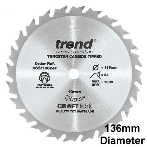 Trend CSB/13624T Craft Cordless Trim Circular Saw Blade; 136mm x 24 Teeth x 10mm Bore