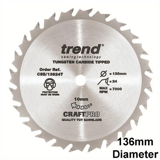 Trend CSB/13624TA Craft Cordless Trim Circular Saw Blade; 136mm x 24 Teeth x 20mm Bore; 1.5mm Kerf
