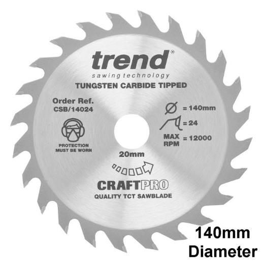 Trend CSB/14024 Craft Circular Saw Blade; 140mm x 24 Teeth x 20mm Bore (12.7 & 16mm Bore Bushing Washers Supplied)