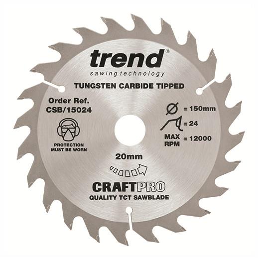 Trend CSB/15024 Craft Circular Saw Blade; 150mm x 24 Teeth x 20mm Bore (16mm Bore Bushing Washer Supplied)