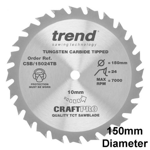 Trend CSB/15024TB Craft Circular Saw Blade; 150mm x 24 Teeth; 10mm Bore