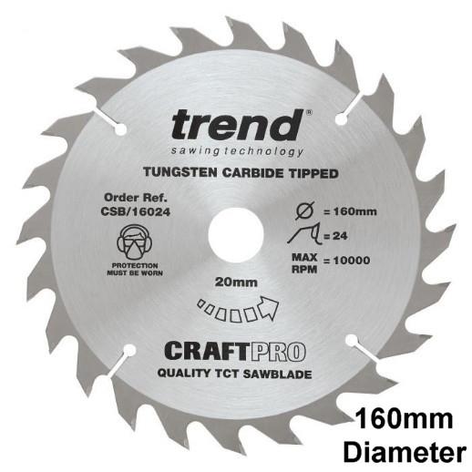 Trend CSB/16024 Craft Circular Saw Blade; 160mm x 24 Teeth x 20mm Bore; 2.4mm Kerf
