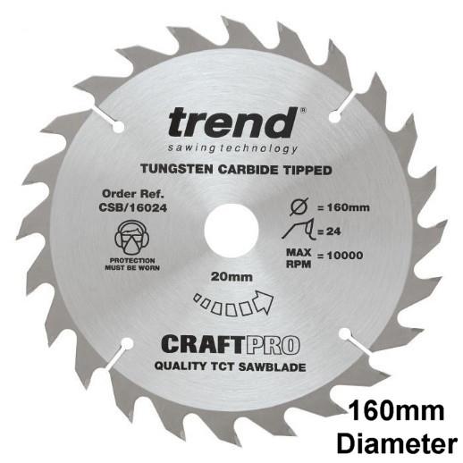 Trend CSB/16024 Craft Circular Saw Blade; 160mm x 24 Teeth x 20mm Bore (16mm Bore Bushing Washer Supplied)