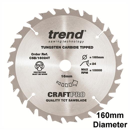 Trend CSB/16024T Craft Circular Saw Blade; 160mm x 24 Teeth x 16mm Bore; (T6)