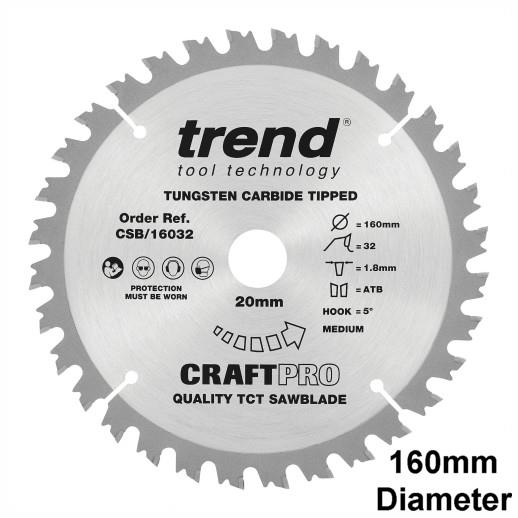 Trend CSB/16032 Craft Circular Saw Blade; 160mm x 32 Teeth x 20mm Bore; 1.5mm Kerf
