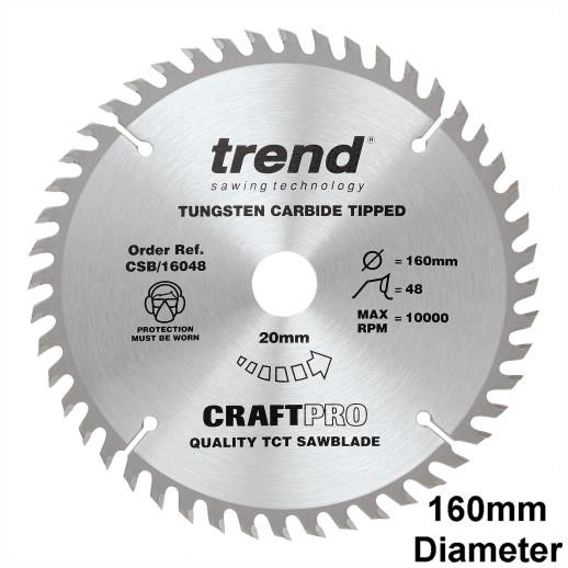 Trend CSB/16048 Craft Circular Saw Blade; 160mm x 48 Teeth x 20mm Bore (16mm Bore Bushing Washer Supplied)