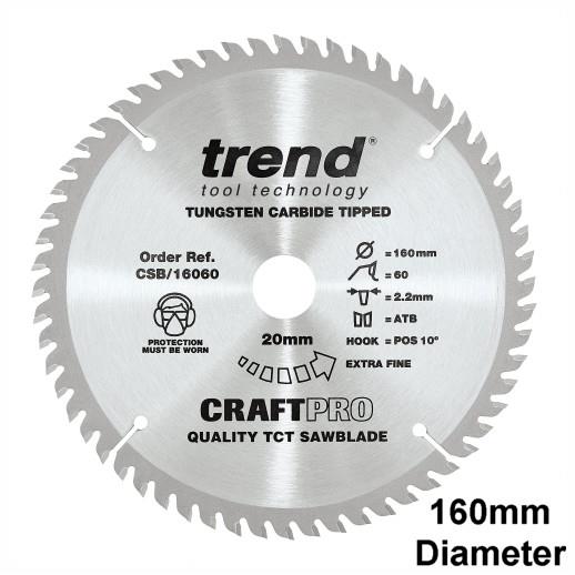 Trend CSB/16060 Craft Circular Saw Blade; 160mm x 60 Teeth x 20mm Bore; 2.2mm Kerf
