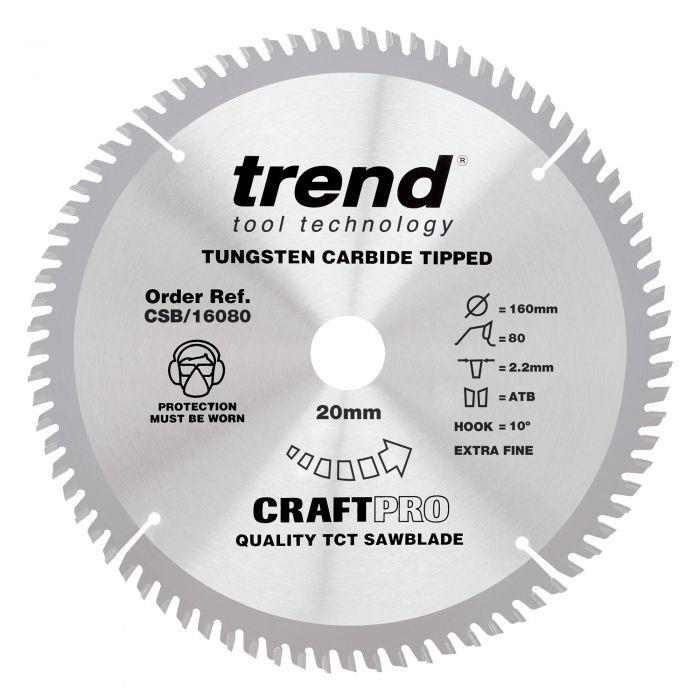 Trend CSB/16080 Craft Circular Saw Blade; 160mm x 80 Teeth x 20mm Bore; 2.2mm Kerf