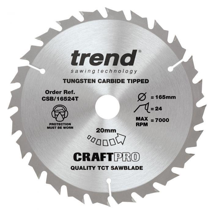 Trend CSB/16524T Craft Circular Saw Blade; 165mm x 24 Teeth; 20mm Bore; 1.6mm Kerf