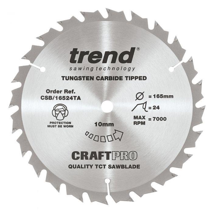 Tend CSB/16524TA Craft Circular Saw Blade; 165mm x 24 Teeth x 10mm Bore; 1.7mm Kerf