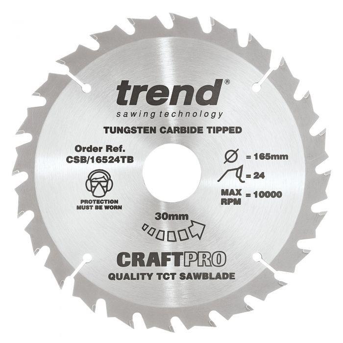 Trend CSB/16524TB Craft Cordless Trim Circular Saw Blade; 165mm x 24 Teeth x 30mm Bore; 1.6 Kerf