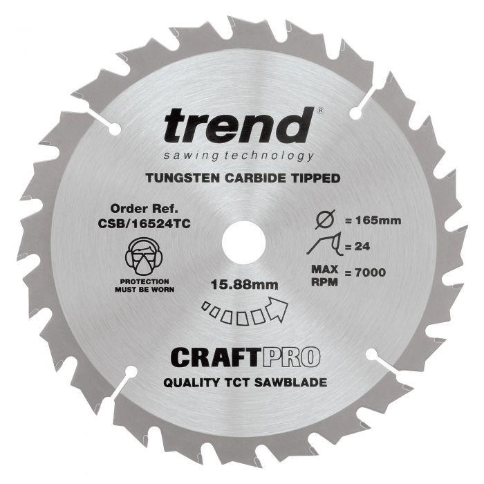 Trend CSB/16524TC Craft Cordless Circular Saw Blade; 1.6mm Kerf; 165mm x 24 Teeth x 15.88mm Bore