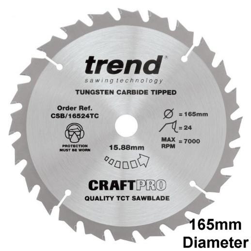 Trend CSB/16524TC Craft Cordless Circular Saw Blade; 1.6mm Kerf; 165mm x 24 Teeth x 15.88mm Bore