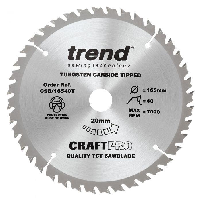 Trend CSB/16540T Craft Cordless Circular Saw Blade; 1.5mm Kerf; 165mm x 40 Teeth x 20mm Bore;