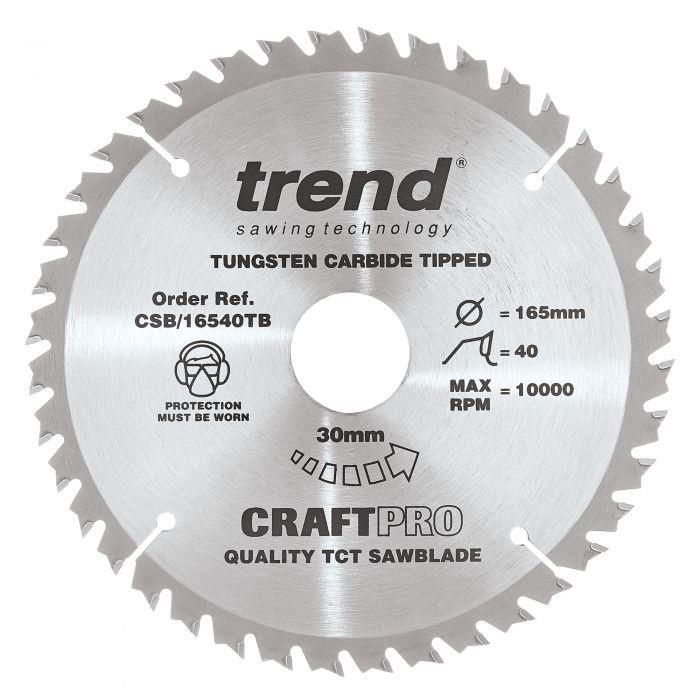 Trend CSB/16540TB Craft Cordless Trim Circular Saw Blade; 165mm x 40 Teeth x 30mm Bore; 1.5 Kerf