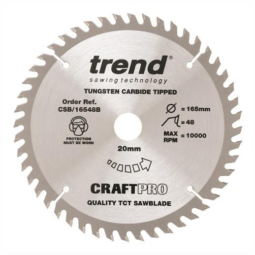 Trend CSB/16548B Craft Circular Saw Blade; 165mm x 48 Teeth; 20mm Bore; Fits Makita SP-6000K Plunge Saw