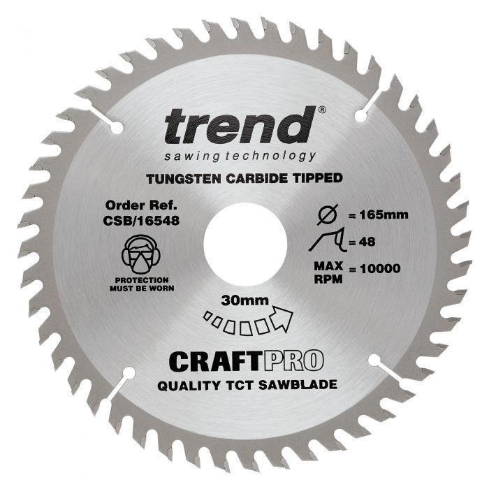 Trend CSB/16548 Craft Circular Saw Blade; 165mm x 48 Teeth x 30mm Bore (16 & 20mm Bore Bushing Washers Supplied)