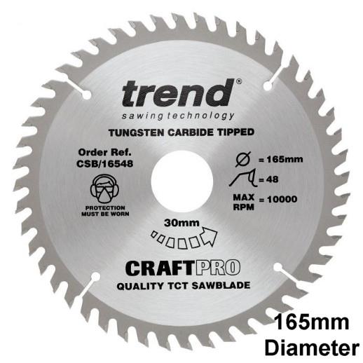 Trend CSB/16548 Craft Circular Saw Blade; 165mm x 48 Teeth x 30mm Bore (16 & 20mm Bore Bushing Washers Supplied)