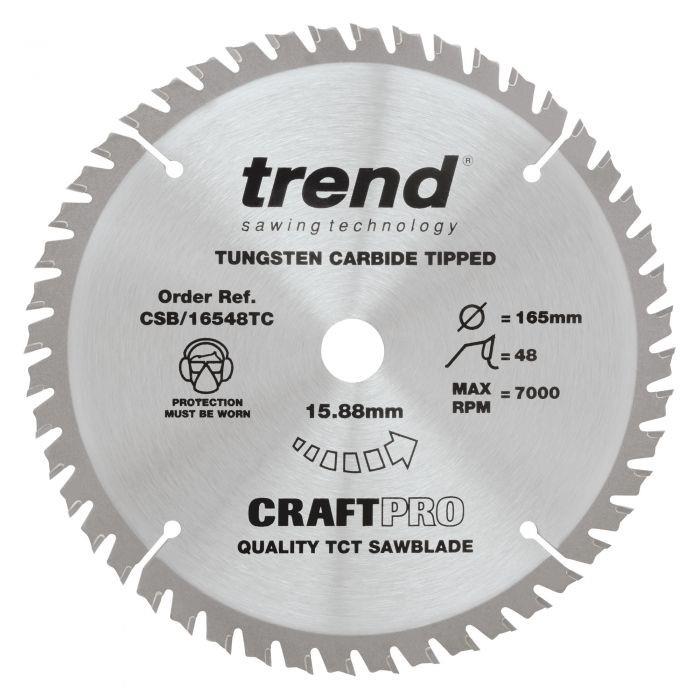 Trend CSB/16548TC Craft Cordless Circular Saw Blade; 1.6mm Kerf; 165mm x 48 Teeth x 15.88mm Bore; Fits AEG BKS18Li Cordless Saw