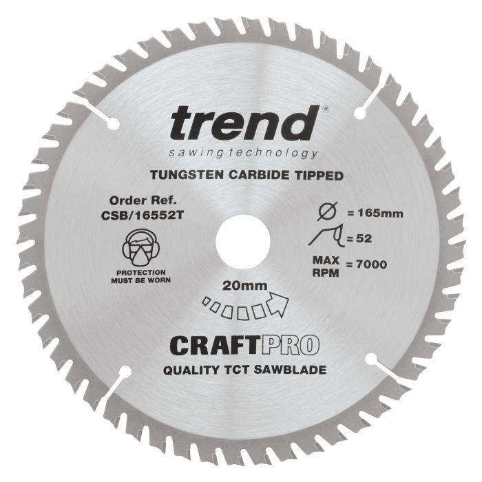 Trend CSB/16552T Craft Circular Saw Blade; 165mm x 52 Teeth x 20mm Bore; 1.6mm Kerf