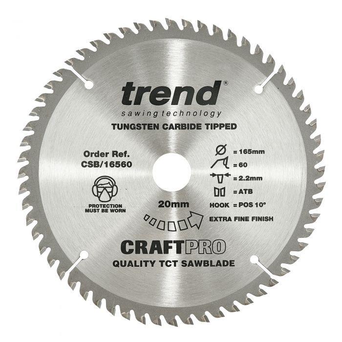Trend CSB/16560 Craft Circular Saw Blade; 165mm x 60 Teeth; 20mm Bore; Fits Makita SP-6000K Plunge Saw